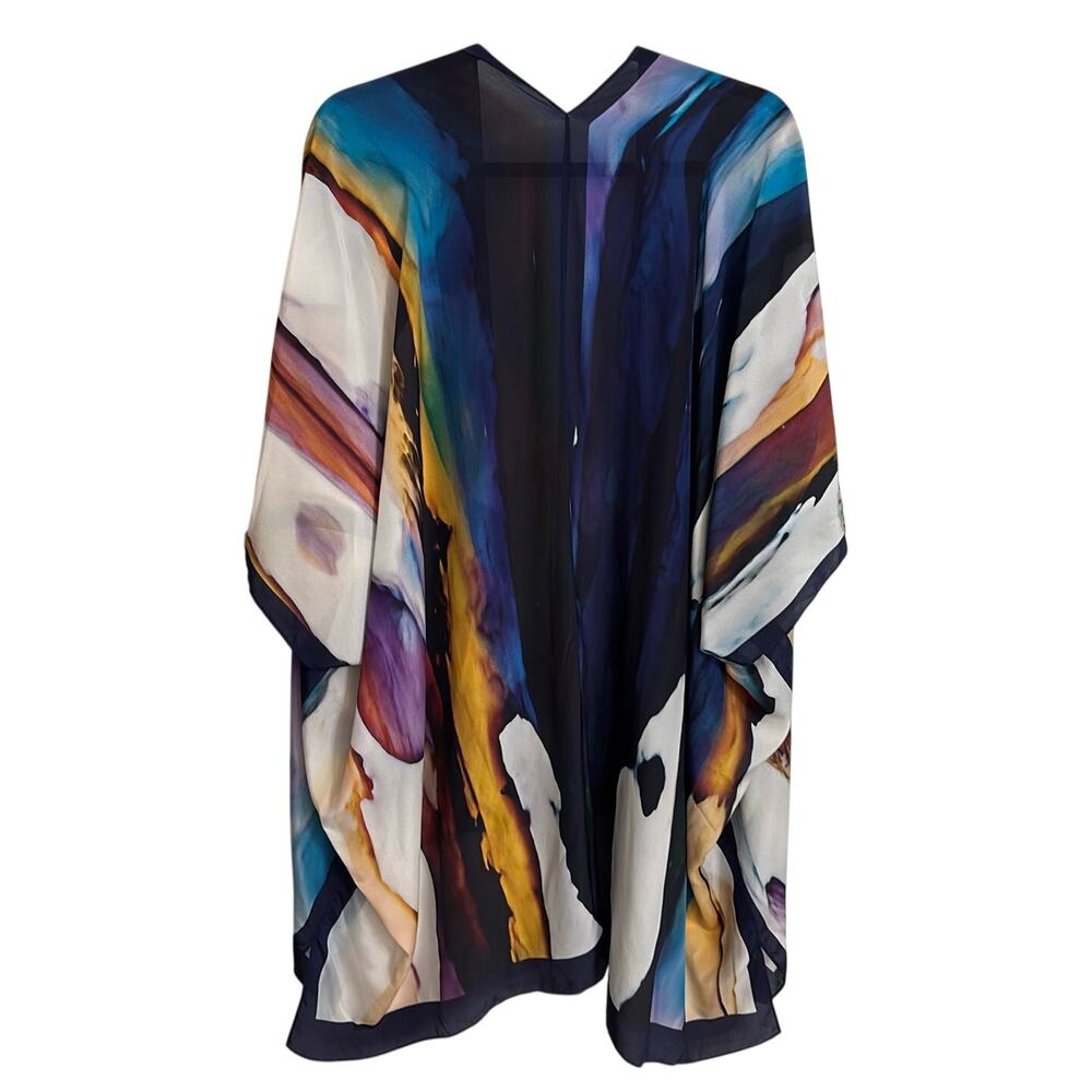 Cocoon House Short Kimono Womens One Size Multicolor Art to Wear Silk Abstract - Picture 2 of 3